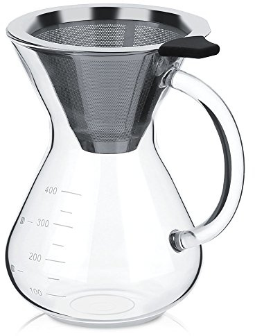 HOHXFYP Cafetera de 400 ml, Cafetera de Goteo de Vidrio con Filtro y Mango de Acero Inoxidable, Jarra de CAF¨¦ Antigoteo con Escala