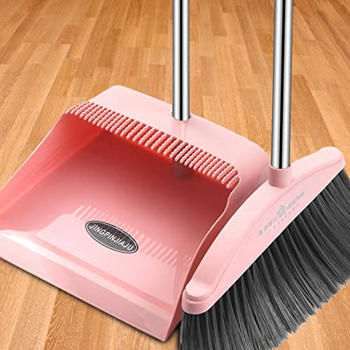 Zankie Upright Adjustable Broom and Dustpan Set with 35 Long Handle - Dustpan and Brush Set,Broom and Dustpan Set for Home
