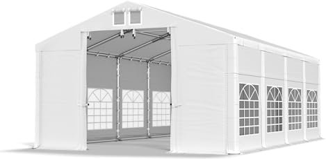 DAS COMPANY Partyzelt 6x8x2,5m wasserdicht weiß Zelt 560g/m² PVC Plane Hochwertigeszelt Gartenzelt Winter SD - Faltpavillon - Lagerzelt Winterfest - Festzelt - Gartenpavillon - Pavillon - Lagerzelt