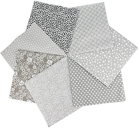 Wambere 7 Stück 25 x 25 cm Baumwollstoff Patchwork Stoffe Paket, Stoff für Quilten, Meterware Baumwolltuch für DIY Nähmuster Handwerk, Grau