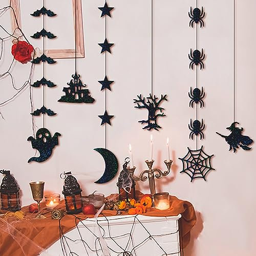 EXQUILEG Halloween Deko - Spinnennetz, Geisterhexe Hut und weitere gruselige Garten Accessoires im Set - Perfekte Haloween Dekoration für Garten, Esstisch, Tür, Decke und Fenster