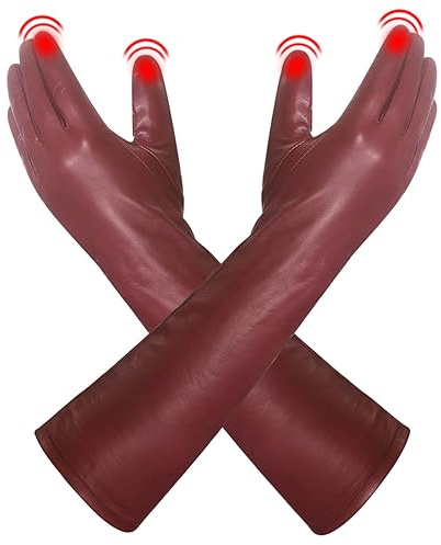 Harssidanzar Damen Lange Oper Touchscreen Texting Dress Up Lederhandschuhe GL014,Burgund, Größe L