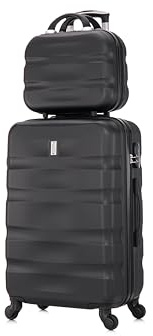CELIMS - Set Valigia Grande Rigida 75cm XL Nero con 4 Ruote + Beauty Case da Viaggio 35cm | Trolley da Stiva 23kg