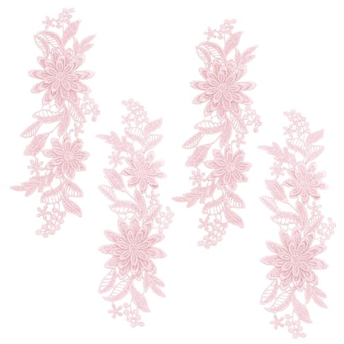 WEBEEDY 4 Stück 3D-Gestickte Blumen-Spitzen-Applikation Zum Aufnähen von Blumen Stickerei-Spitzen-Aufnäher Für DIY-Nähen Hochzeitskleid Schuhe DIY-Patch Kleidungszubehör, Rosa