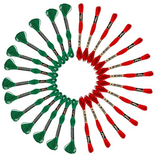 Huimai 26 Stränge Rot und Grün Stickgarn Set, Freundschaft Armbänder Floss, Kreuzstich Fäden für DIY Thematische Stickerei Projekt, Basteln, Häkeln
