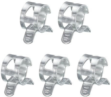 sourcing map 5PCS Spring Hose Clamp 10mm Dia Iron Band Type Low Pressure Air Clip for Silicone Vacuum Fuel Oil Hose Pipe Clamp,Silver