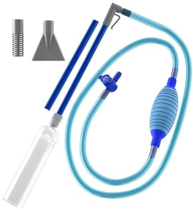 Worparsen Aspirateur de piscine manuel avec 2 adaptateurs de buse - Siphon transparent - Valve réglable - Amovible - Changement d'eau - Spa - Bleu - Long