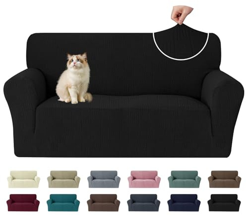 Ystyle Stretch Sofabezug 2 Sitzer, Sofa Überzug Mit Armlehnen, Schwarz | Elastisch Sofaüberzug, Durable Waschbar Couch bezug, Kratzfester Antirutsch Sofa Cover Für Hunde Katzen Und Haustiere