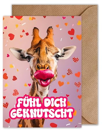 WBdesignz Lustige Geburtstagskarte mit Umschlag - Knutsch Giraffe Karte zum Geburtstag Mädchen Freundin Freunde Glückwunschkarte (DIN A6)