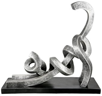 Casablanca Katzen Deko Figur Skulptur - Dekofigur Katze aus Kunstharz Farbe: Silber - Dekoration Geschenk Katzenfreunde Höhe 29 cm