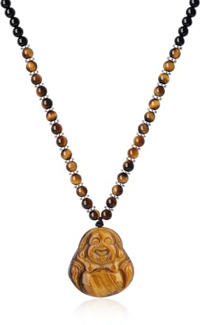 COAI Unisex Naturstein Perlenkette mit Onyx Obsidian Maitreya-Buddha