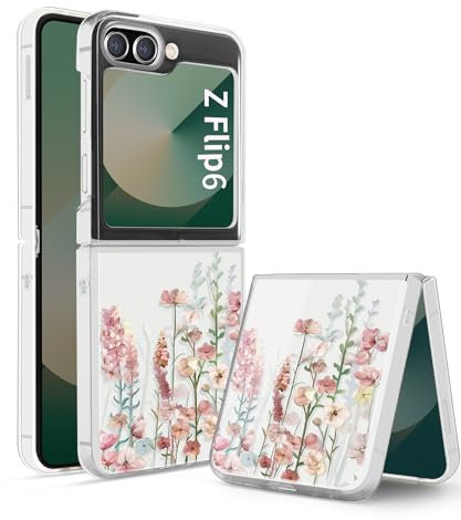 Gronda Clear Phone Case for Samsung Z Flip 6 5G - Shockproof Protective Slim Soft Drop Protection - Cute Women Girls Case Cove - Pink Flower