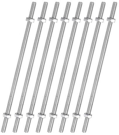sourcing map 8pcs 8/32 Inch M4 Threaded Rods with 16pcs Hex Nuts 4 Inch 304 Stainless Steel Full Threads Right-Hand Thread for Hangers, U-Bolts, and Beaded Garden Stake Rods, Silver