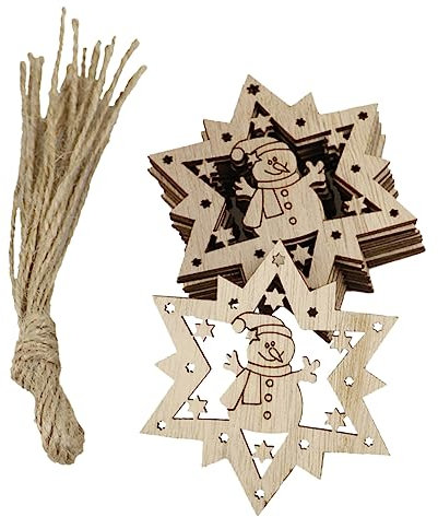 ULDIGI 20stücke Kreative Diy Requisiten Holz Handwerkskunst Hohl Holz Handwerk-funktioniert Für Weihnachtsdeko Schneemann Bastelset Holzanhänger