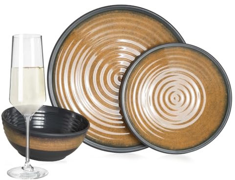 Set di stoviglie da campeggio in melamina Stone Curry + 4 bicchieri Milano Champgner Flûtes stoviglie da picnic BBQ pentole