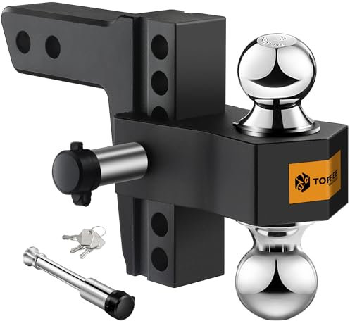 TOPBEE Adjustable Trailer Hitch, Drop Hitch, Tow Hitch Fits 2.5-inch Receiver, 6-inch Drop, 2 and 2-5/16 inch Balls, 18,500 LB,Solid Tube Hitch with Anti-Theft Pin, Black