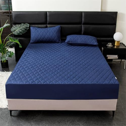 Homxi Bettwarenshop Spannbettlaken,(160 x 200 cm),Spannbetttücher mit Elastisch Einfarbig mit Rautenmuster Spannbett mit Blau Marine