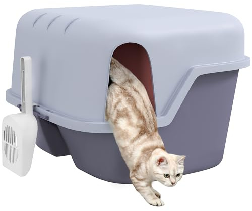 PawHut Katzentoilette mit Deckel, Katzenklo mit Sieb, Schaufel, geschlossen Katze Toilettenhaus für kleine Katze unter 3,5 kg, Indoor, Kunststoff, Violett