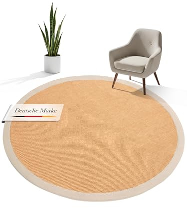 carpetfine Sisalteppich Naturfarbe Ø 60 cm handgewebt mit Bordüre aus Baumwolle in Creme | Moderner Rutschfester Flachgewebe Teppich Uni aus Naturfasern für Wohnzimmer, Schlafzimmer