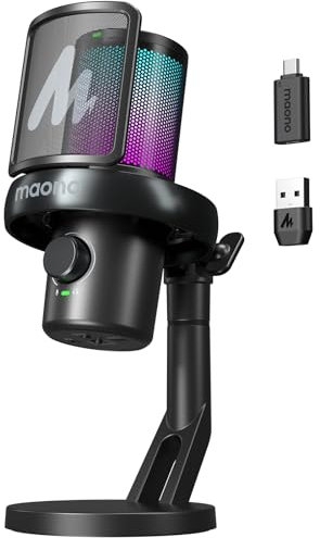 MAONO Microphone Wireless for PC, USB Microphone with Software AI Voice Change, Three-Level Noise Cancellation, Custom RGB Light, Mute, for Gaming, Podcasting, Streaming, Recording, DM40 Pro Black