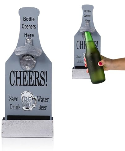 FEMONGY flaschenöffner mit auffangbehälter, bieröffner wand, wandflaschenöffner mit auffangbehälter, flaschenöffner wand für Bar, Küche, Terrasse,Wand Flaschenöffner - Geschenk für Männer (grau)