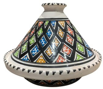 Small Bakir Tagine Multicoloured Handmade Tunisian - Traditional Tagine for Fire or Oven Cooking - Handmade Ceramic 22cm - Perfect for Fish, Poultry, Meat, Vegetables