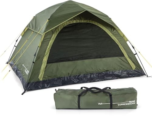 Where Tomorrow Pop Up Zelt | 2-3 Personen Zelt, 4 Personen Zelt oder 5-6 Personen Zelt | Wetterfestes Camping Zelt Regen, Schnee, Wind, Sand | mit hoher Bodenwanne, Moskitonetz, Dachlüftung