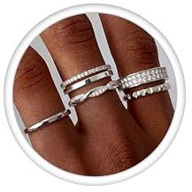 Morfetto Ringe Gold Damen 14K Vergoldete Wasserfest Stapelbar Größe 49-62 | 5 Stück Verlobungsring Set Goldene Silber Ringe Stapelbar Promise Daumenring Statement Goldring Mit Zirkonia Damen Mädchen