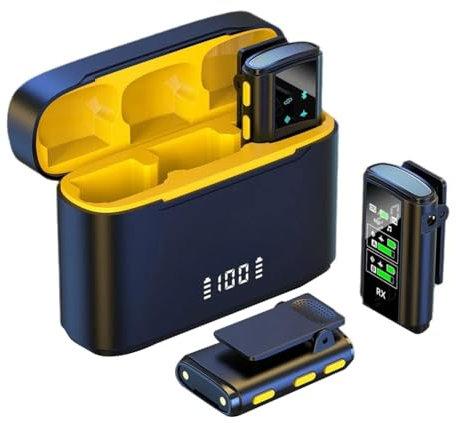 Pesfehhy Wireless Lavalier Microphone Dual Noise Reduction Stereo Mic with Charging Case for Camera Smartphone Live Streaming