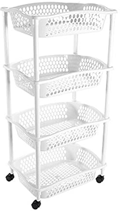 Acan Tradineur - Carrito Verdulero con Ruedas - Modelo HG - Fabricado en Plástico - Multiusos, organizar los Espacios domésticos - 4 Cestas - 90 x 41 x 30 cm - Color Blanco