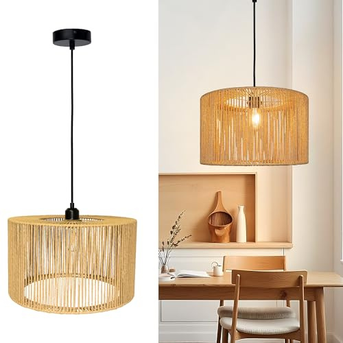 Aulaiyi Rattan Hängelampe Lampenschirm Ø40cm, XXL Boho Pendelleuchte Lampenschirm mit E27, Handgewebter Lampenschirm für Wohnzimmer, Cafe, Loft (Glühbirnen nicht enthalten)