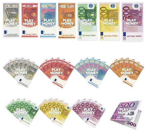 280 Billetes Falsos tamaño Original, 7 Denominaciones (5/10/20/50/100/200/500), Billetes Falsos con Billetera, utilizados para Aprendizaje, Juegos de rol y Objetivos de Juego.