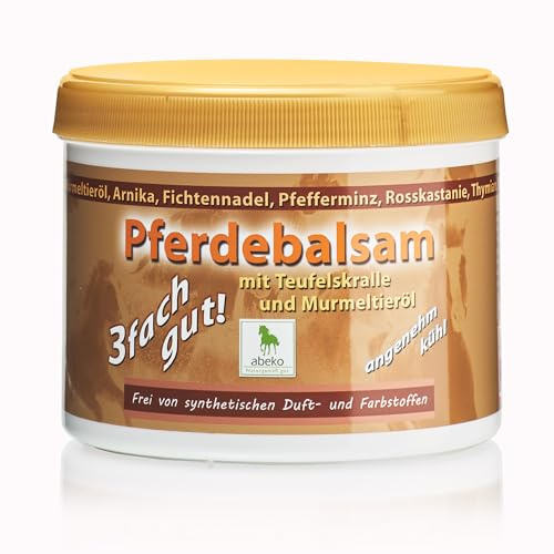 abeko Pferdebalsam mit Teufelskralle und Murmeltieröl hochdosiert - 3fach gut 500 ml, mit Rosmarin, Rosskastanie, Campher, für Muskeln und Gelenke (500 ml), kühlend