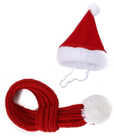 Lustiges Haustier-Outfit, Mütze, Schal, Set für Hunde und Katzen, Weihnachtsmütze für Feiertage, Partys, regulierbares Haustier-Weihnachtsmann-Kostüm