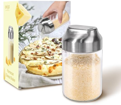 Parmesan Cheese Shaker Sugar Container - 12 OZ Glass Seasoning Spice Shakers with Adjustable Large Holes, Salt & Pepper Shakers with Stainless Tops