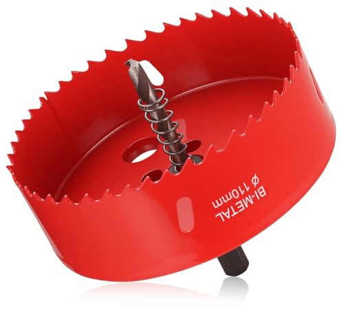 RunXinDa110mm Bi-Metal Hole Saw – M42 HSS Heavy Duty Core Drill Bit with Hex Shank & Pilot Drill for Wood, Plastic, Drywall, Sheet Metal & Thin Steel (1pcs-110mm)