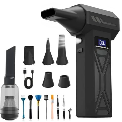VIVIDRISE Soplador de Polvo Eléctrico,15000 mAh 4 Velocidades 150000 RPM Soplador de Aire Comprimido Limpieza PC de Aire con luz LED Portátil Air Duster para Limpiar PC,Laptop,Teclado,Coche