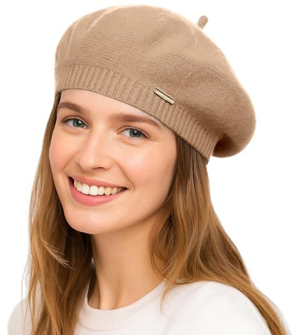 Yanmucy Baskenmütze für Damen und Mädchen, flauschig, gestrickt, französische Baskenmütze, warm, klassische Beanie-Mütze, Kappe für Damen und Herren, Winter, Herbst