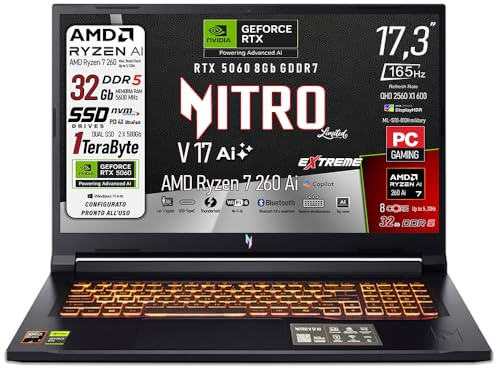 Acer Notebook Gaming Nitro V17 Ai, Ryzen 7 260Ai, Display 17,3 QHD 165Hz