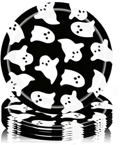 Reroon Juego de 50 platos de papel de Halloween | Platos desechables para cena, vajilla espeluznante fantasma | Platos redondos de 9 pulgadas para cocina, picnic, vacaciones, fiesta de Halloween