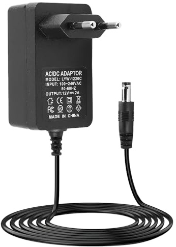 Fuente de alimentación 12V 2A 24W universal, adaptador AC DC 12V 2A con cable 1,5 m para tiras LED, router, cámaras de seguridad CCTV, monitores, altavoces y otros dispositivos 12V, 5.5mm x 2.5mm