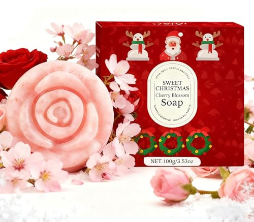 Weihnachtsseife, Weihnachts Seife, Sakura Duft Seife, Handgemachte Seife, Natural Haarseife mit Sheabutter & Kokosöl, 3in1 Duschseife für Haar, Gesicht, Körper, Shampoo Bar für Herren & Damen Baden