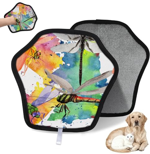 WowPrint Wasserfarben-Libellen-Handschuh zur Entfernung von Tierhaaren für Katzen, Hunde, Libellen, Malerei, wiederverwendbar, elektrostatische Tierhaar-Handschuhe, Bürstenwerkzeug für Couch, Kleidung