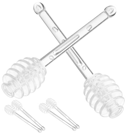 HOLIDYOYO 6 Stück Teiliges Honiglöffel Transparentem Honigstab und Rührlöffel zum Sammeln Dosieren und Verzieren von Honig Marmelade und Sirup für Hochzeit Party und Wiederverwendbar