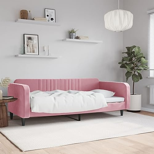 QJBSAVVA Tagesbett Rosa 100x200 cm, Samt Schlafsofa mit Metall-Massivholz-Gestell, Modernes 2-in-1 Gästebett 223 x 110 x 75 cm, Ecksofa für Living Room Schlafzimmer Jugendzimmer