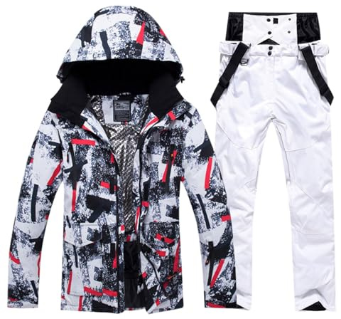 Generisch Tuta da sci da uomo, antivento, isolata, calda giacca da snowboard con pantaloni, Suit C2-bianco, XL