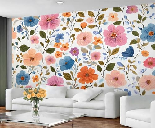 GIVLWF Tapete, Boho-Blumen-Wandbild und Heimdekoration, florale Kindertapete für Wohnzimmer, buntes Schlafzimmer, nicht selbstklebend, Wandbilder für Wände
