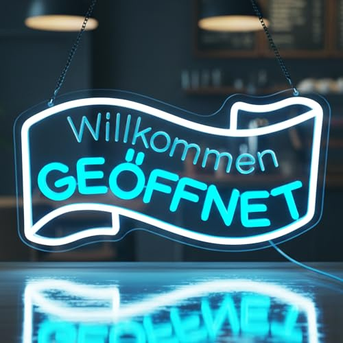 Lxmoneon Geöffnet Neon Schild, Open LED Schild für Türfenster, USB betriebenes Willkommen Geöffnet Neonlicht mit dimmbarem Schalter für Laden Bar Supermarkt Kneipe Party Restaurant Café Hängeschild