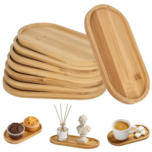 YYTECH 8 Stück Ovale Holztablett Kleines, Tablett Klein 17.5x8.8x1 cm Tabletts Holz, Bambus Tablett Klein, Ovale Holz Serviertabletts für Tee, Kaffee, Kuchen, Kosmetik, Handtücher und Duschzubehör