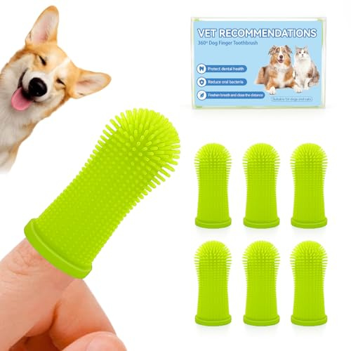 Aujzoo Hund tandborstset (6 pack), 360º husdjur tänder rengöring tandborste för hundar katter tänder rengöring, silikon finger tänder borste